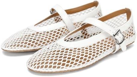 DOEYG Mesh Ballet Flats for Women Buckle Strap Comfy Casual Office Fishnet Ballerina Flat Shoes, 6.5