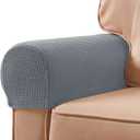 SUBRTEX Stretch Couch Arm Covers Set of 2, Checkered Sofa Arm Slipcovers, Anti-Slip Armrest Covers for Recliner and Armchairs, Pet Proof, High Stretchy, Hook & Loop Tape, Light Gray