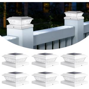 Brightever 4x4 3.5x3.5 Solar Post Cap Lights, 6-Pack Outdoor Solar Powered Fence Post Lights Fit Vinyl/Wood Posts, 2 Modes(Warm/Cool Light), Solar Waterproof Deck Post Lights for Garden, Patio, White