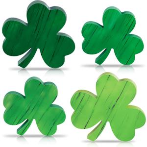 St Patricks Day Wooden Shamrock Decoration, 4-Piece Set of St. Patrick's Day Tabletop or Tray Multi-Layer tiered tray decor Tray Decoration, shamrock decorations, Office Decor (Green01)