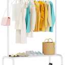Rolling Clothing Racks for Hanging Clothes, Garment Rack for Clothes to Hang, Metal Portable Wardrobe Rack for Coats, Jackets, Shirts, Dress,White