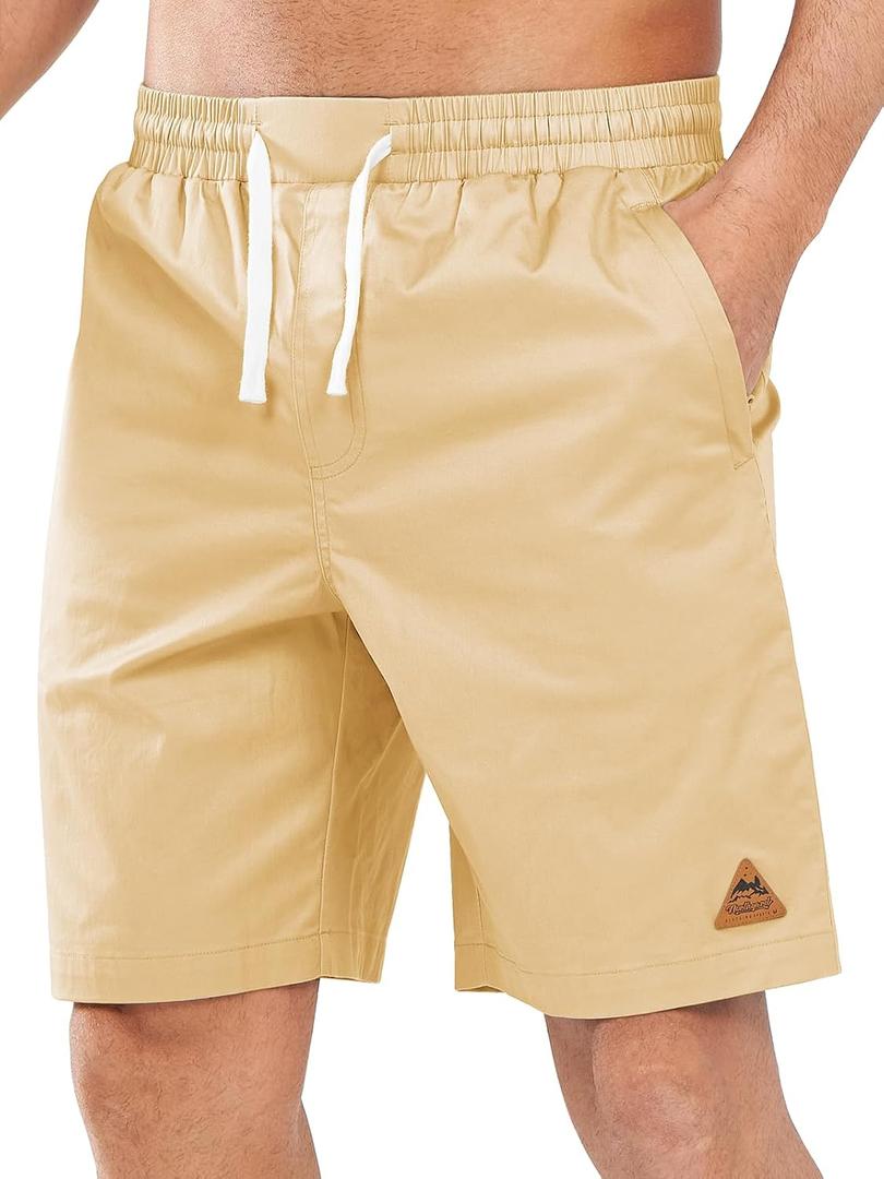 NORTHYARD Mens Casual Cotton Shorts 9 Inch Hybrid Golf Work Board Shorts with Zipper Pockets Quick Dry (Beige, M)