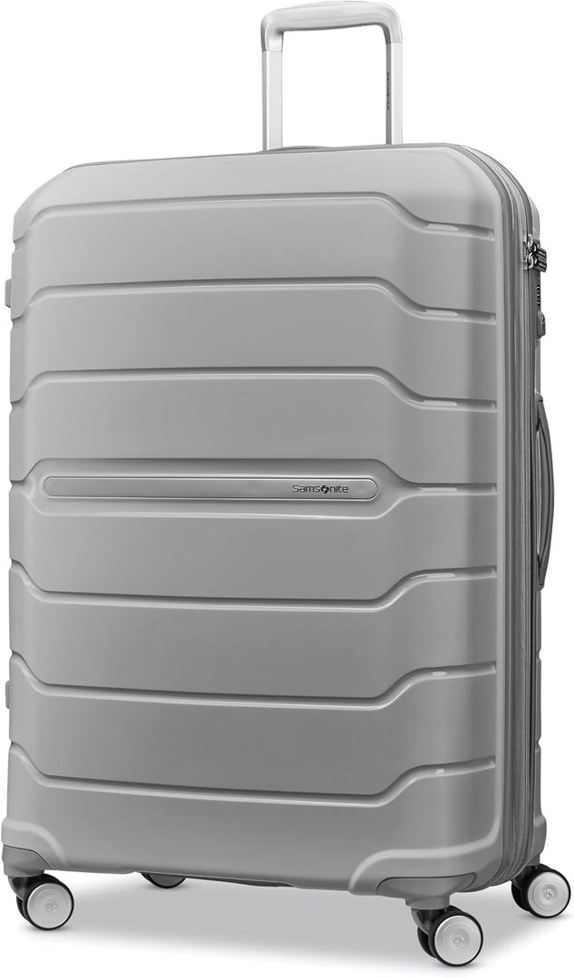 Samsonite Freeform Large Checked Luggage with Dual 360 Spinner Wheels - TSA Lock, Airline-Approved - Lightweight Durable Polypropylene Expandable Hardshell - Light Grey