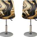 Black Gold Marble Bar Stool Chair Cover 2 Pack Barstool Slipcovers Counter Stool Chair Covers with Waterproof Seat Pad Bar Seat Cover with Elastic Bottom