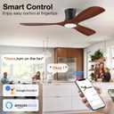 Hoenofly 52 Smart Wood Flush Mount Ceiling Fans with Lights Remote,Quiet DC Motor,Outdoor Indoor Low Profile Ceiling Fan,Voice WIFI Alexa App Control,Dimmable,6-speed,for Modern Bedroom Patio