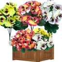 Artificial Fall Flowers for Outdoors,10 Bundles Fake Mums Silk Pansy Flowers,UV Resistant Pansies Faux Plants Outdoor Decorations for Patio,Porch Planters(Mix-Color) (4yellow+3sunset+3white)