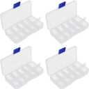 4 PCS 10 Grids Plastic Organizer Box with Dividers, Small Clear Tackle Container, Candy Large Bead Compartment
