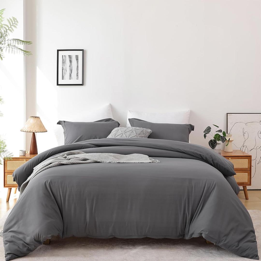 Whitney Home Textile Dark Grey Duvet Cover Set Twin Size - 2 Piece Luxury Soft Cooling Duvet Cover with Zipper Closure and Pillow Sham, Breathable Washed Brushed Microfiber, Comforter Not Included