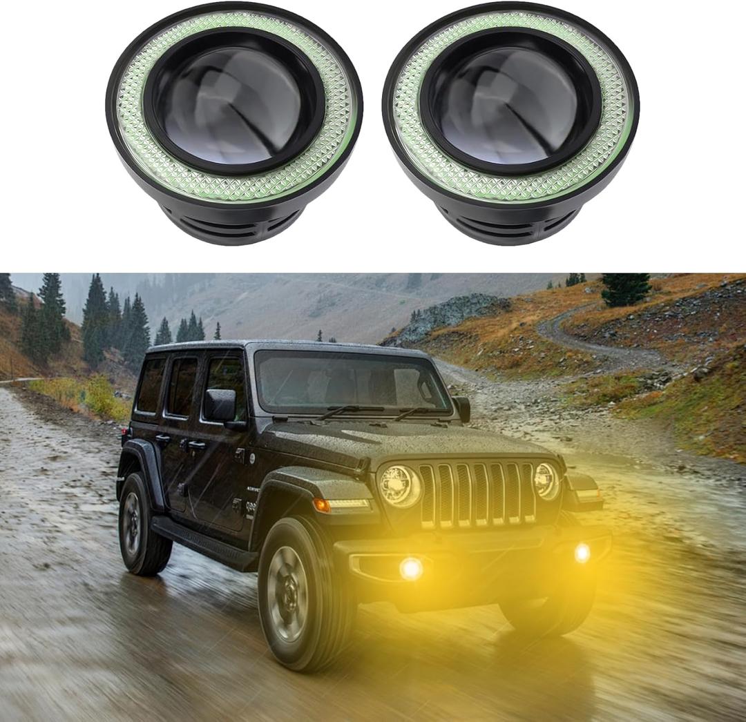 2PCS Angel Eye Halo Fog Lights for Cars, Universal Fog Lights, 2.5'' LED Super Bright High Power Fog Angel Eye Projector with Halo Rings, Daytime Light DRL Car Driving Bulbs Fit Car (Yellow)