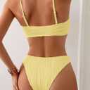 Fanuerg Women's Ribbed Bikini Sets U Wire Adjustable Spaghetti Straps Swimsuit Textured Ruched Two Piece Bathing Suit (Yellow, XS)