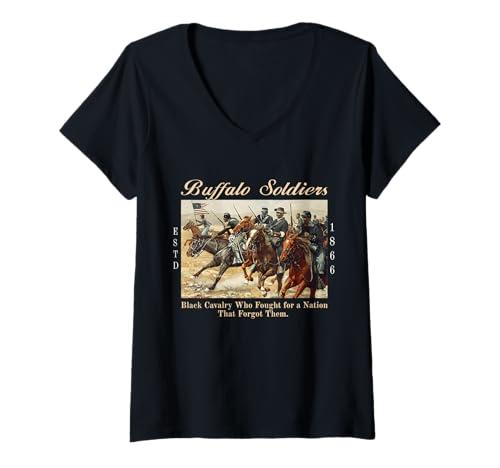 Womens African American Black History Military USA Buffalo Soldiers V-Neck T-Shirt, Size XXL