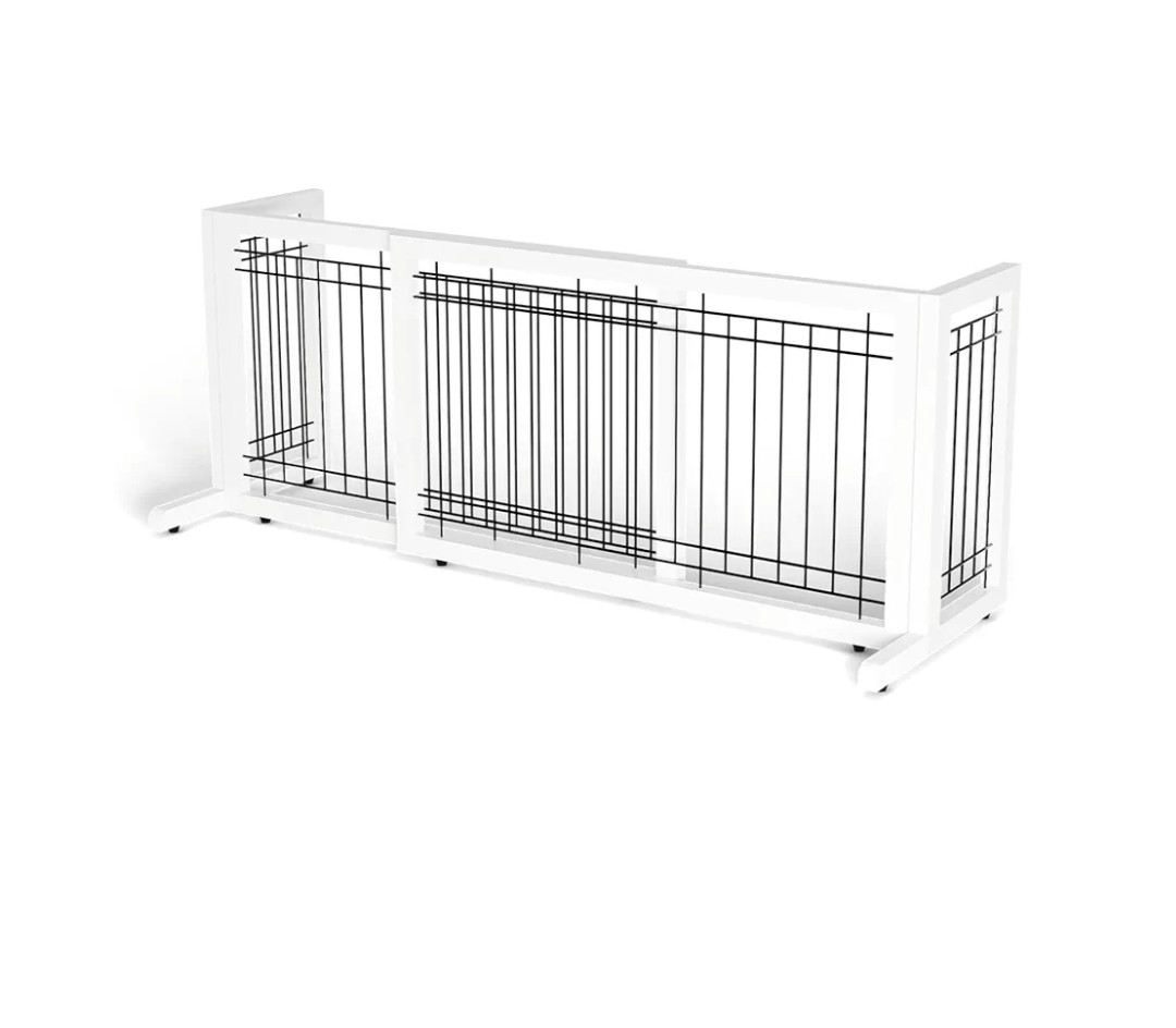 Bonnlo Free Standing Dog gate, Adjustable Pet Fence, 40" - 71" Wide Solid Wooden Dog Gate for House Doorways Stairs, Doggie Gates for Indoors (White, 37-71 inch)