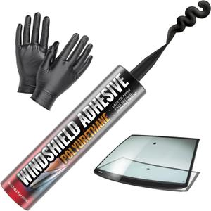 Polyurethane Windshield Adhesive - Quick Curing & Weather Resistant Auto Glass Adhesive, Vertical & Overhead Application, Windshield Repair Kit with Gloves, Applicator Tip & Cartridge - 310ml Black