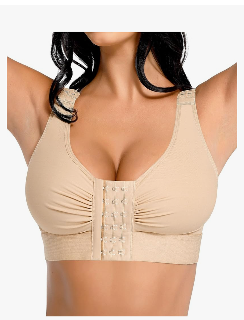 FeelinGirl Post Surgery Compression Bra for Women's Front Closure Bra with Adjustable Straps Wirefree M