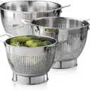 YH-Goods Stainless Steel Colander - 3-Piece Kitchen Sink Strainer Set for Pasta, Rice, Fruit, Food - Stackable Strainers and Colanders, (5-Quart, 3-Quart, and 1.5-Quart)