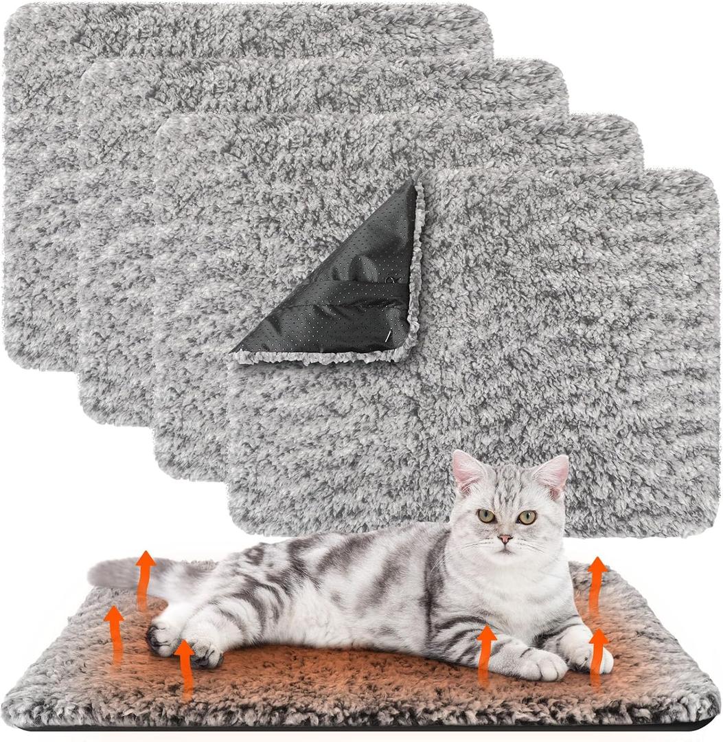 Pack of 4 Self Warming Cat Pads Self Heating Cat Mat Washable Homeless Dogs Thermal Pads Kennel Pad Reflects Body Heat Warm Crate Bed Mat for Indoor Outdoor Pet (Gray, 16 x 20 Inch)