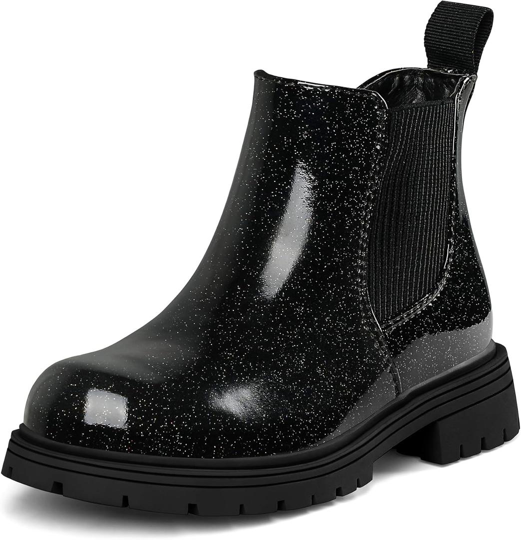 K KomForme Girls Glitter Ankle Boots Side Zipper Chelsea Booties Lug Sole (2 Big Kids)