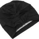 Cotton Sleep Cap Women Beanie Chemo Hat Elastic Turban Head Wrap Cap Bonnet Cap Muslim Headscarf Nightcap for Hair Head Cap (Medium-Large, Black)