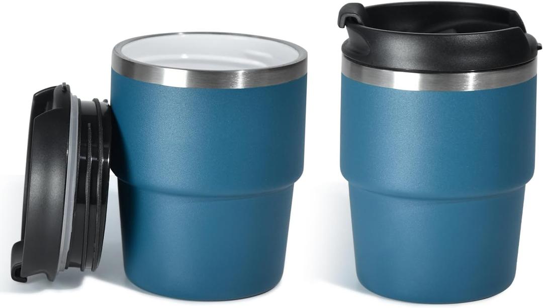 6 Oz Espresso Cups, Insulated Espresso Cups Set of 2, Expresso Shots Cup, Stainless Steel Shot Glasses for Coffee, Portable Espresso Travel Mug for Camping (6 Oz-Ceramic Lining)