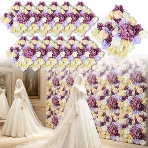 Flower Wall Backdrop, 12PCS 13.8 * 13.8IN Faux Flower Wall Panels for Indoor Outdoor Decor, Floral Backdrop for Birthday Party Wedding Garden Home (Purple, 13.8x13.8 (12pcs))