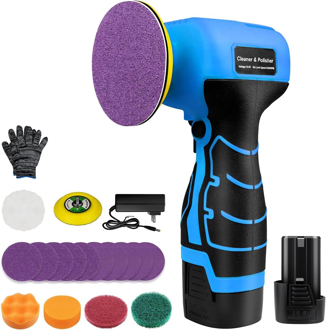 Cordless Sander, 3" Palm Sander with 16.8V 3.0Ah Li-ion Battery, 3500RPM Mini Polisher, 19 Accessories Sanders Tool for Sanding/Polishing/Waxing/Cleaning