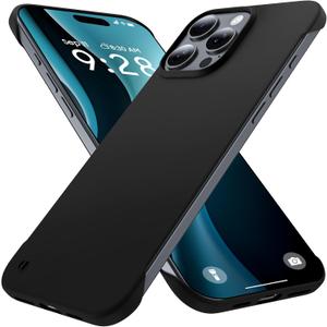 Slim Borderless for iPhone 16 Pro Phone Case 6.3"(2024) Ultra-Thin Lightweight Frameless Matte Hard PC Cover Case with Pull Ring Shockproof Non Slip Rope,Suppor Wireless Charging-Black