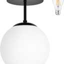 Bagood 8" Black Semi Flush Mount Ceiling Light Fixture Milk Glass Globe Ceiling Light Fixtures Hallway Light Fixtures Mid Century Ceiling Lights Matte Black Finish for Entryway Foyer (Bulb Incl.)