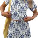 TCOT Pajamas for Women Set Summer Fashion Short Sleeve Crewneck Tops with Skirt Sets Pajama Casual Loungewear (L)