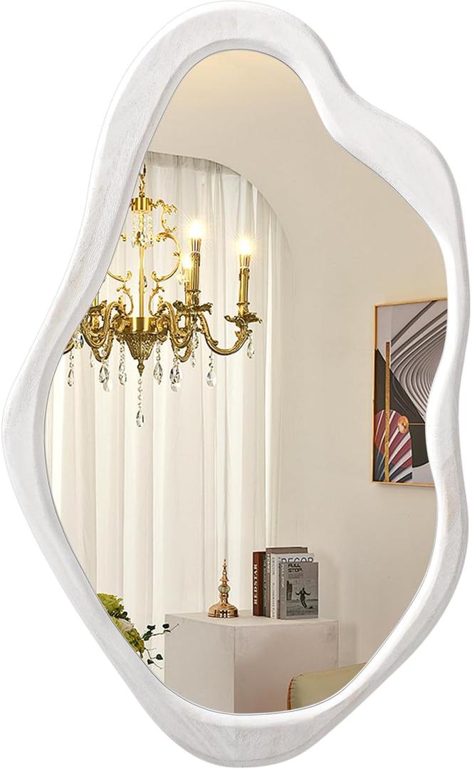AOAOPQ Full Length Wall Mounted Mirror Tall Full Body Floor Length Mirrors Dressing Body Asymmetrical Frame Wood for Bedroom Bathroom Living Room Irregular Save 28x39 Inch White