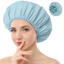 Years calm Shower Caps for Women Reusable Waterproof, Double Layer Waterproof Fabric - Both Sides Usable, Reversible Pattern & Solid Color Design, Soft Elastic Keeps Hair Dry for shower Spa Travel
