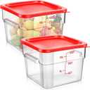 Suclain 2 Pcs Square Food Storage Container Polycarbonate Clear Food Container with Lid Commercial Rice Storage with Graduations for Commercial Kitchen(12 Qt,Red)