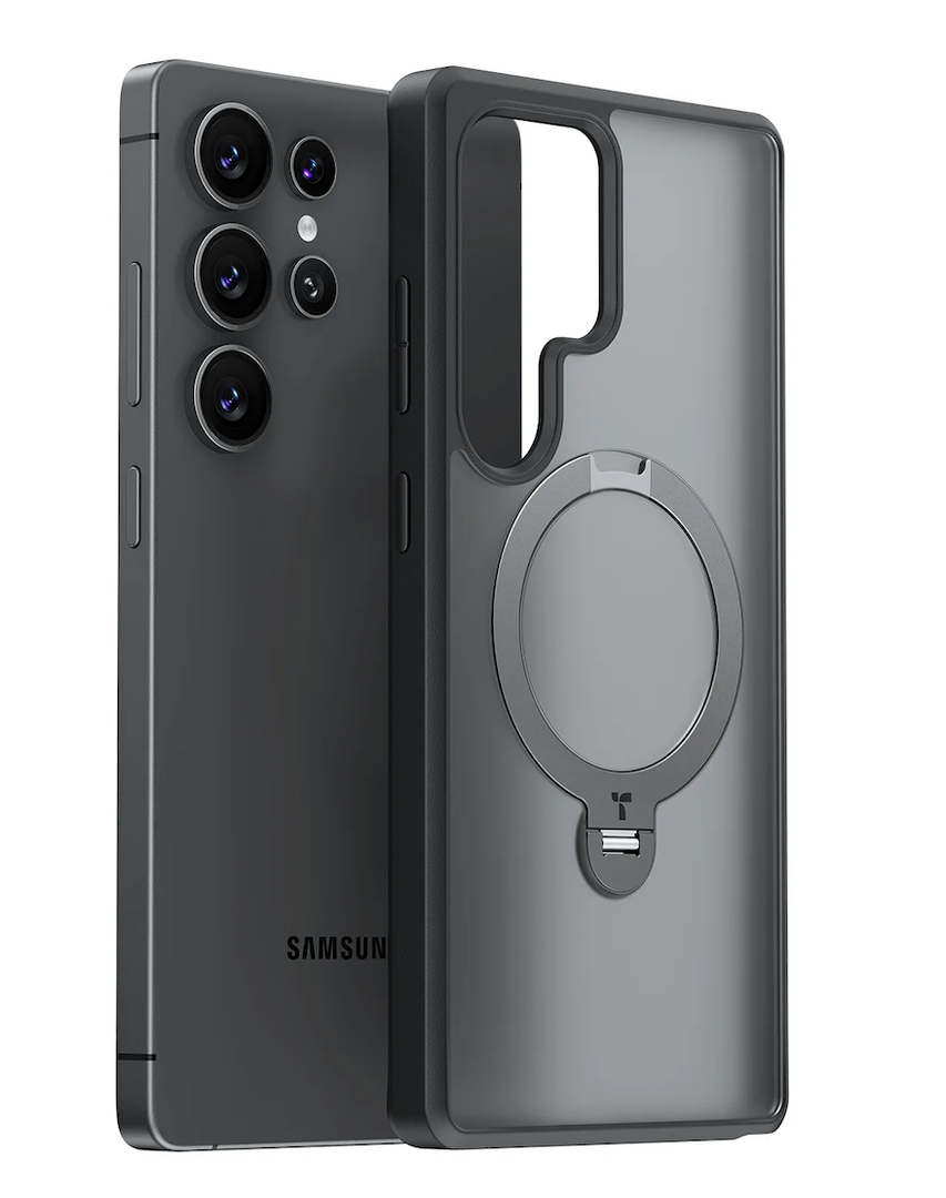 Torras Stand for Samsung Galaxy S25 Ultra Case, Fit for Magsafe, Military Grade Slim Protective S25 Ultra Case with Kickstand & Ring Holder, Ostand Spin, Translucent Frosted Black (Black-S25 Ultra)