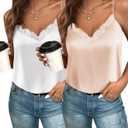 Zeagoo Camisole Tops for Women Slik Satin Spaghetti Strap Tank Top Lace V Neck Cami 2 PCS (Small)