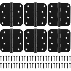 KOLET Ball Bearing Door Hinges, 4 x 4 Inches Black Door Hinges, Heavy Duty Stainless Steel Hinges, 5/8'' Radius Corner, Smooth and Quiet, Non Removable Pin, Matte Black, 6 Pack