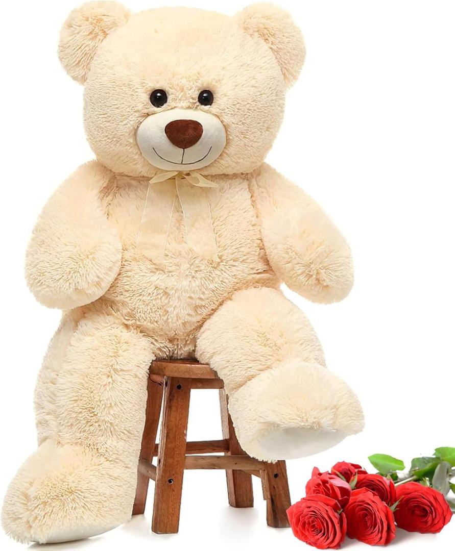 MorisMos Giant Teddy Bear Stuffed Animal 3 ft, 36 in Large Teddy Bear for Baby Shower Decor, Soft Big Stuffed Animal Plush Toy for Kid Birthday Christmas Girlfriend Valentines Gift,Beige/Cream