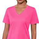 Kistore Workout Tops for Women Breathable V Neck Yoga T Shirts Trending Beach Casual Loose Fit Tee Running (L)