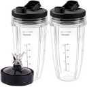 24oz Replacement Blender Cups with Travel Lids, Blender Blade Assembly for Juice Making, High Sealing Blender Compatible Parts for Nutri Ninja Model BN401, BN400, BN801, BN800,(2 Pack 24oz Cups)