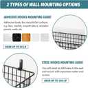 4 Set [EXTRA LARGE] Hanging Wall Mount Storage Baskets with Adhesive Hooks & Steel Hooks, Multiuse Sturdy Wire Metal Organizing Baskets for Home Kitchen Bathroom Pantry Utility Organizer, Black