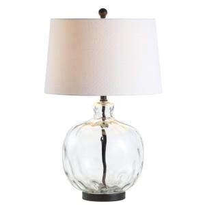 JONATHAN Y Rae Bedside Table Lamp 26.5" Clear Glass and Black Metal