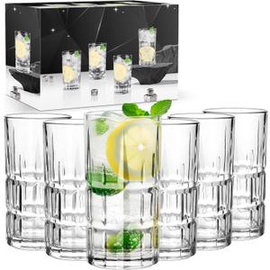 10oz Highball Glasses, 6pc Tall Glass Sets, Lead-free Crystal Water Glassware for Whiskey, Cocktail