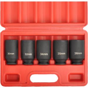 1/2 Inch Drive 12 Point Axle Nut Socket Set Metric Deep Impact Socket Set 30mm 32mm 34mm 35mm 36mm, Cr-Mo Steel, Black (5pcs)