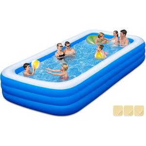 Large Inflatable Swimming Pool - GISAEV 145" X 74" X 22" Oversized Thickened Blow Up Pool for Kids and Adult, Kiddie Pool for Backyard