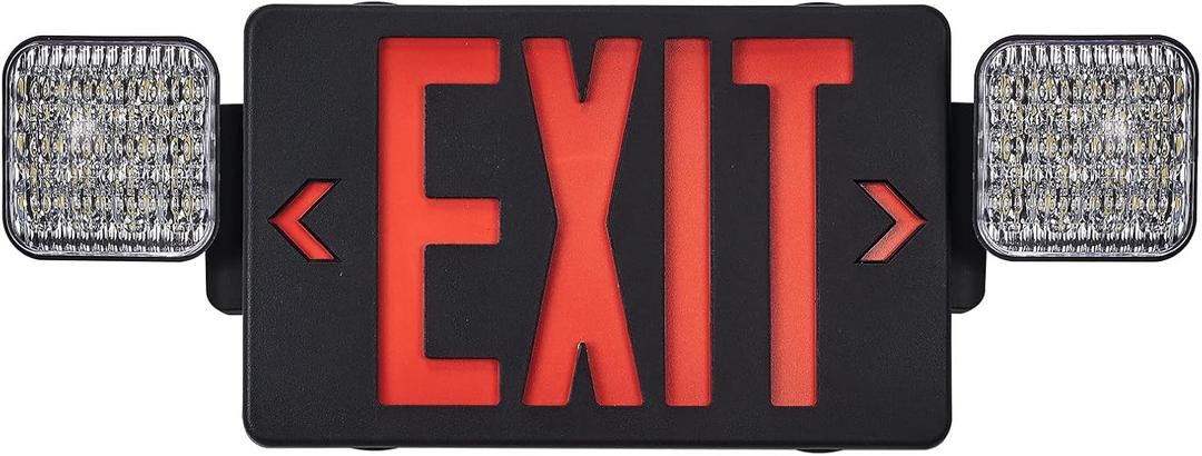TANLUX Black Exit Sign with Emergency Lights, LED Emergency Exit Light with Battery Backup, UL Listed, AC 120/277V, Commercial Emergency Lights Combo for Business - 1 Pack (Black Housing+Red Letter)