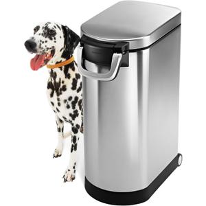 simplehuman 35 Liter, 40 lb / 18.1 kg X-Large Pet Food Storage Container for Dog Food, Cat Food, and Bird Feed, Brushed Stainless Steel