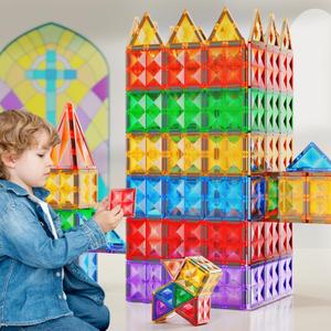 Magnetic Tiles, Magnetic Block, Magnet Building Set, Clear Diamond Reflective Magnetic 3D Building, STEM Toys for Kids, Creative Toys (100PCS)