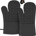 Oven Mitts, Oven Gloves Heat Resistant 500F with Non-Slip Silicone Surface Pot Holders, Kitchen Mitt with Soft Cotton Lining for Baking, Cooking, BBQ, Black, 1 Pair