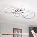 66W Modern LED Ceiling Light, 5 Rings Flower Flush Mount Light Fixture with Remote Control Chrome Dimmable Ceiling Lamp for Living Room, Bedroom, Dining Room, Hallway, Kitchen (Chrome,31.89Inch)