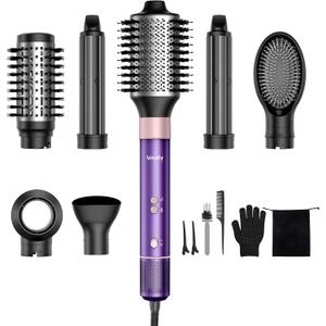 7 in 1 Blow Dryer Brush Set  Hot Air Styler for Fast Drying, Curling, Straightening & Volumizing  Ionic Hair Dryer Brush with 1500W Power  No Heat Damage for All Hair Types  Lilac