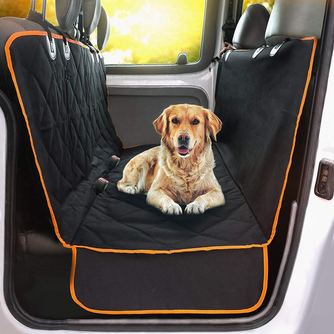 Doggie World Dog Car Seat Cover for Back Seat for XL Cars, SUVs & Trucks - Durable Car Cover Protector for Dogs, Nonslip Backseat Dog Hammock, Waterproof Scratchproof Protection Against Dirt, Pet Fur (Orange)