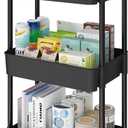 Laiensia 3-Tier Storage Carts Multifunction Utility Rolling Cart Kitchen Storage Organizer, Mobile Shelving Unit Cart with Lockable Wheels for Bathroom, Laundry, Living Room, With Classified Sticker, Black